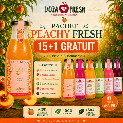Pachet Peachy Fresh 15+1 GRATUIT cu sucuri si smoothie-uri naturale